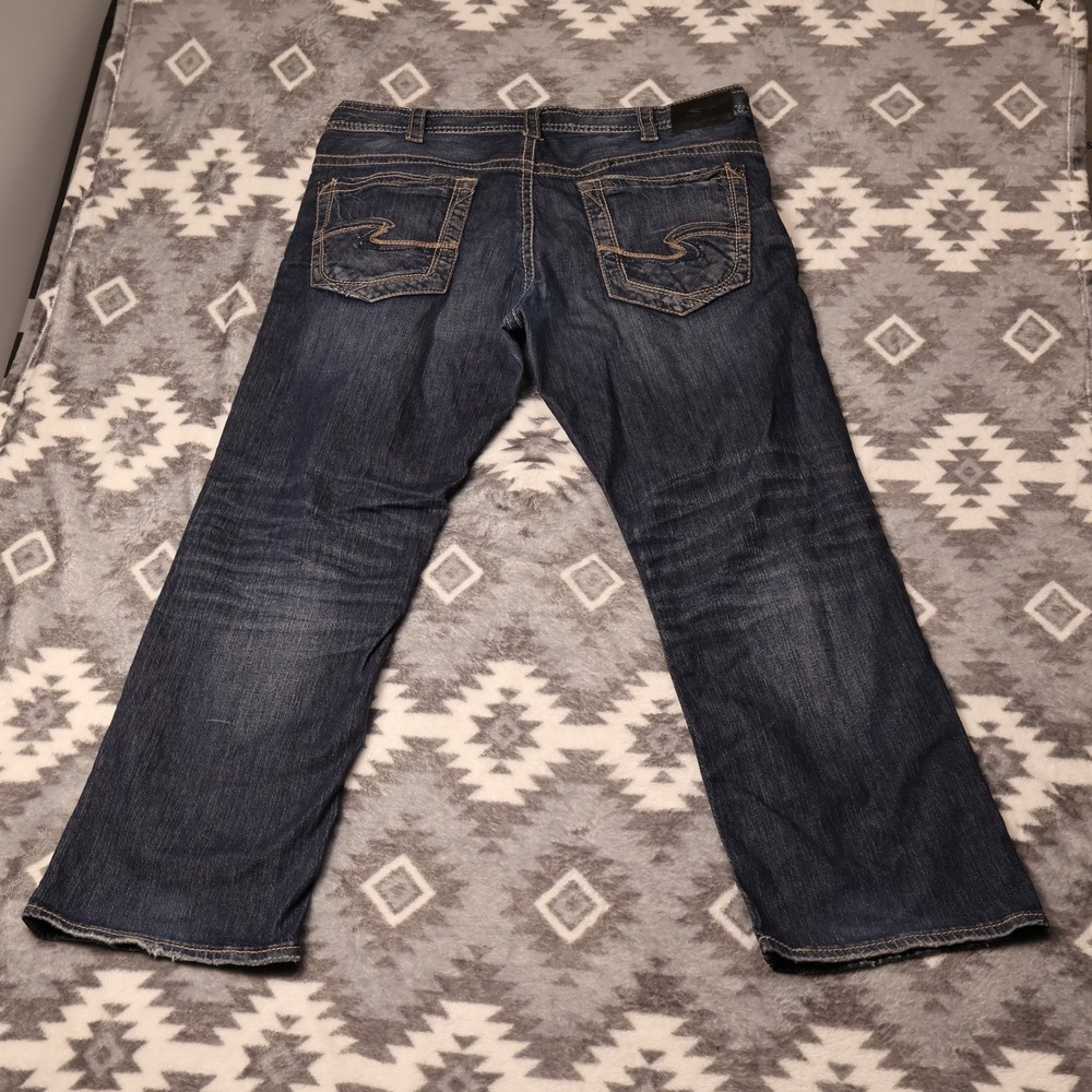 Silver Jeans Co Gordie Jeans Mens 38x30" Loose Straight Dark Wash Thick Stitch